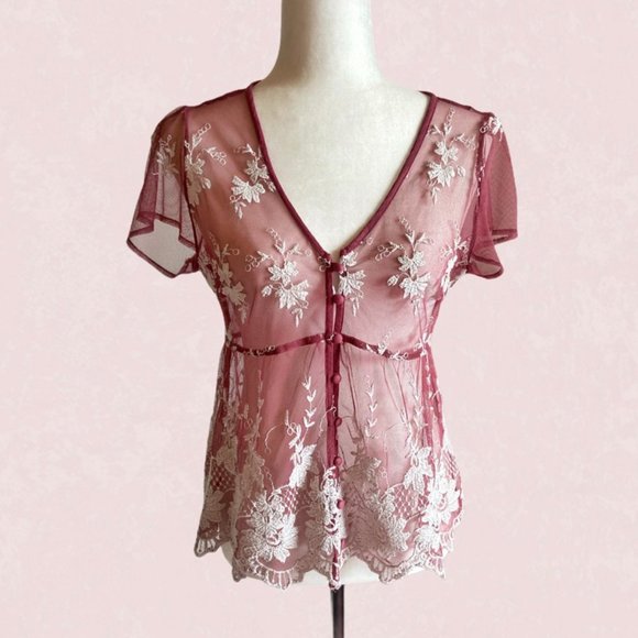 Tops - Bohemian sheer mesh and lace blouse